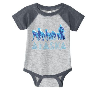 Alaska Sled Dogs Mushing Team Snow Sledding Mountain Scene Infant Baby Jersey Bodysuit