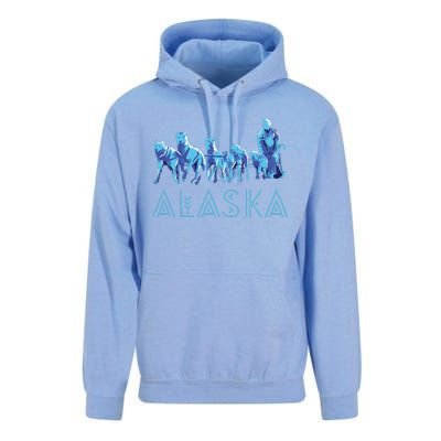 Alaska Sled Dogs Mushing Team Snow Sledding Mountain Scene Unisex Surf Hoodie