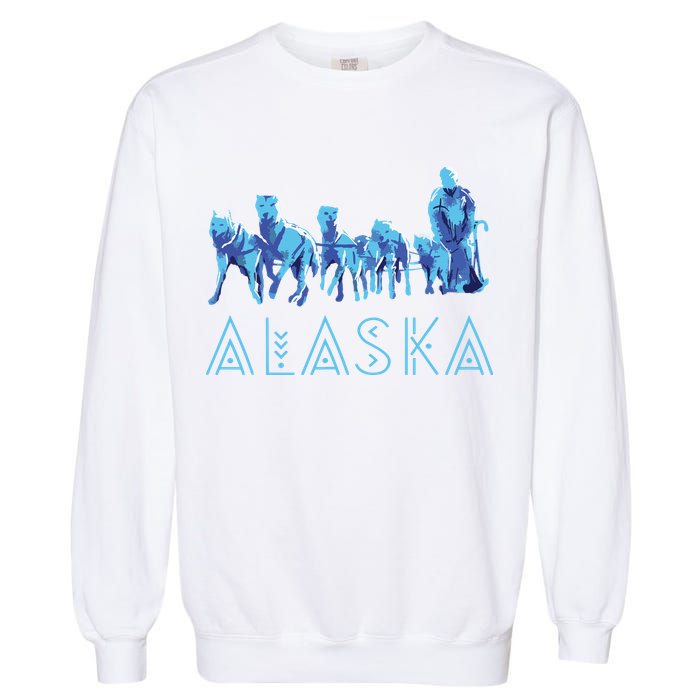Alaska Sled Dogs Mushing Team Snow Sledding Mountain Scene Garment-Dyed Sweatshirt