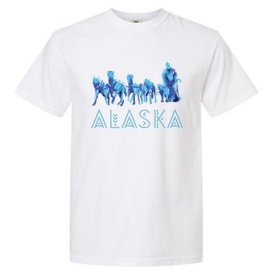 Alaska Sled Dogs Mushing Team Snow Sledding Mountain Scene Garment-Dyed Heavyweight T-Shirt