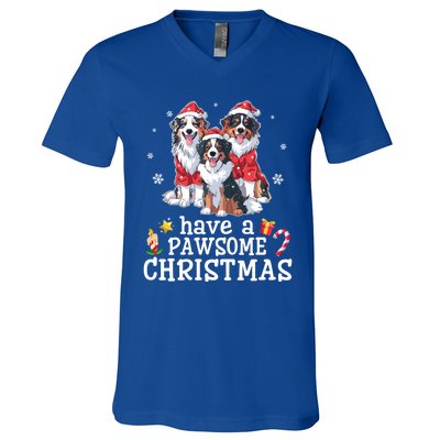 Australian Shepherd Dogs Merry Day Have A Pawsome Christmas Gift V-Neck T-Shirt