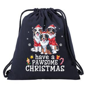 Australian Shepherd Dogs Merry Day Have A Pawsome Christmas Gift Drawstring Bag