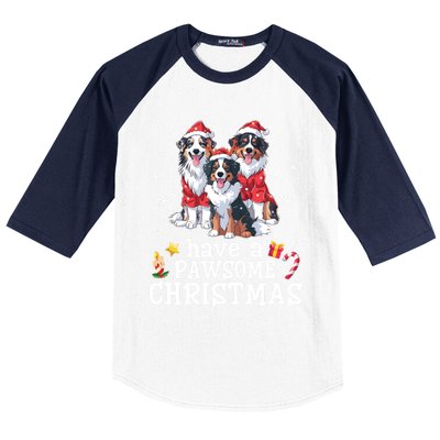 Australian Shepherd Dogs Merry Day Have A Pawsome Christmas Gift Baseball Sleeve Shirt