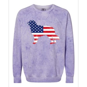 Australian Shepherd Dog Dad Mom Silhouette American Flag Colorblast Crewneck Sweatshirt