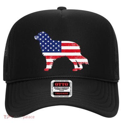 Australian Shepherd Dog Dad Mom Silhouette American Flag High Crown Mesh Back Trucker Hat