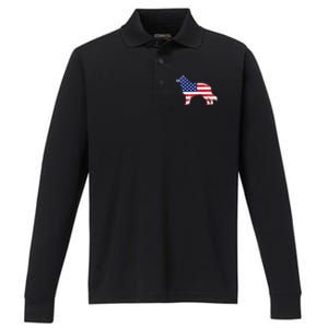 Australian Shepherd Dog Dad Mom Silhouette American Flag Performance Long Sleeve Polo