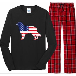 Australian Shepherd Dog Dad Mom Silhouette American Flag Long Sleeve Pajama Set