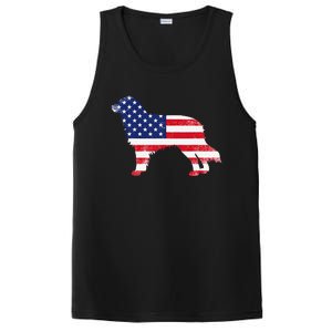 Australian Shepherd Dog Dad Mom Silhouette American Flag PosiCharge Competitor Tank