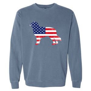 Australian Shepherd Dog Dad Mom Silhouette American Flag Garment-Dyed Sweatshirt