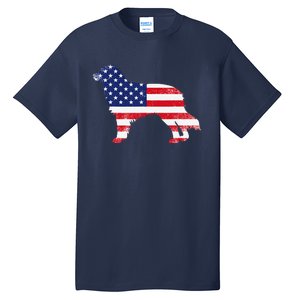 Australian Shepherd Dog Dad Mom Silhouette American Flag Tall T-Shirt