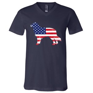 Australian Shepherd Dog Dad Mom Silhouette American Flag V-Neck T-Shirt