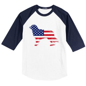 Australian Shepherd Dog Dad Mom Silhouette American Flag Baseball Sleeve Shirt