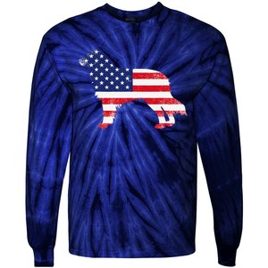 Australian Shepherd Dog Dad Mom Silhouette American Flag Tie-Dye Long Sleeve Shirt