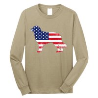 Australian Shepherd Dog Dad Mom Silhouette American Flag Long Sleeve Shirt