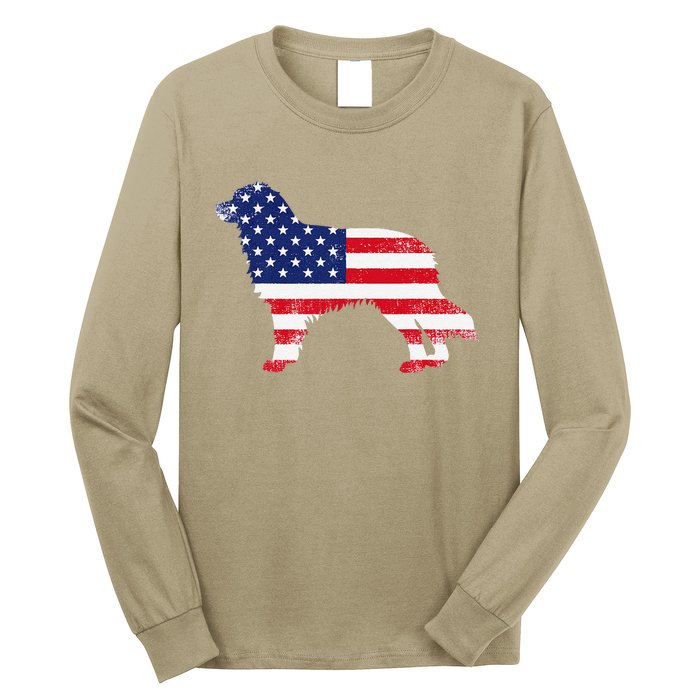 Australian Shepherd Dog Dad Mom Silhouette American Flag Long Sleeve Shirt