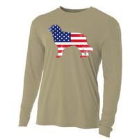 Australian Shepherd Dog Dad Mom Silhouette American Flag Cooling Performance Long Sleeve Crew