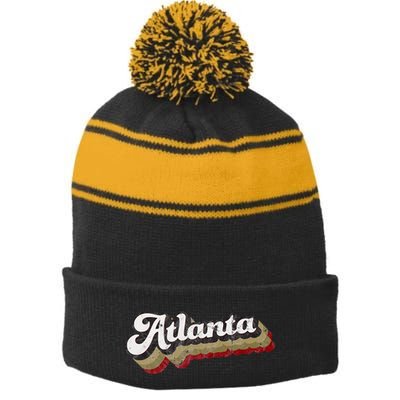 Atlanta Soccer Distressed Retro Baseball Script 404 United Stripe Pom Pom Beanie