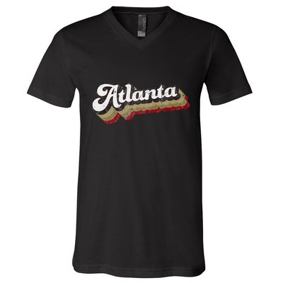 Atlanta Soccer Distressed Retro Baseball Script 404 United V-Neck T-Shirt