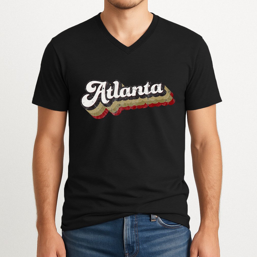 Atlanta Soccer Distressed Retro Baseball Script 404 United V-Neck T-Shirt