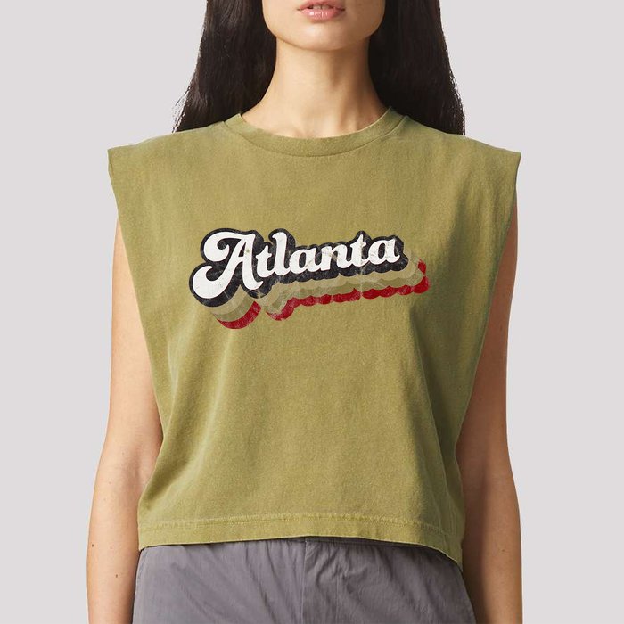Atlanta Soccer Distressed Retro Baseball Script 404 United Garment-Dyed Women's Muscle Tee