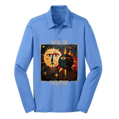 Art Solar Eclipse 2024 Sun Totality April 8th America Silk Touch Performance Long Sleeve Polo