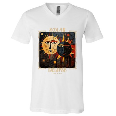 Art Solar Eclipse 2024 Sun Totality April 8th America V-Neck T-Shirt