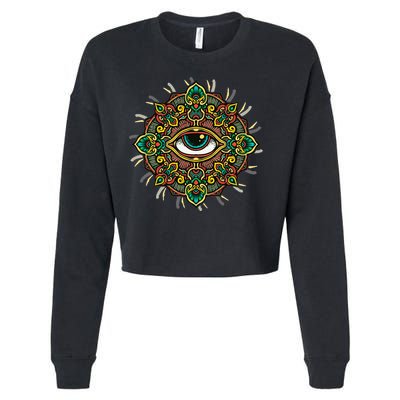 All Seeing Eye Flower Cropped Pullover Crew