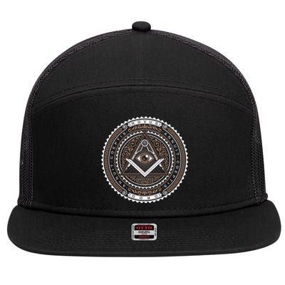 All Seeing Eye Emblem 7 Panel Mesh Trucker Snapback Hat