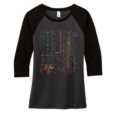 Analogue Synthesiser Electronic Music Modular Life Women's Tri-Blend 3/4-Sleeve Raglan Shirt