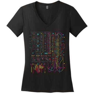 Analogue Synthesiser Electronic Music Modular Life Women's V-Neck T-Shirt