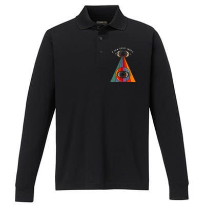 All Seeing Eye Open Your Mind Evil Eye Retro 60s 70s Performance Long Sleeve Polo