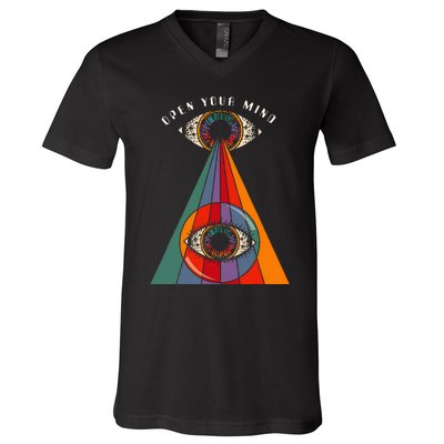 All Seeing Eye Open Your Mind Evil Eye Retro 60s 70s V-Neck T-Shirt