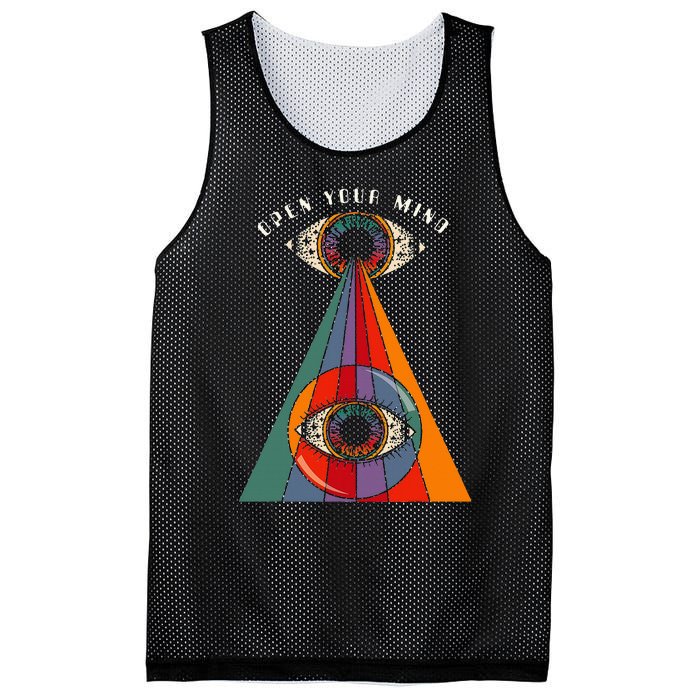 All Seeing Eye Open Your Mind Evil Eye Retro 60s 70s Mesh Reversible Basketball Jersey Tank