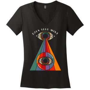 All Seeing Eye Open Your Mind Evil Eye Retro 60s 70s Women's V-Neck T-Shirt