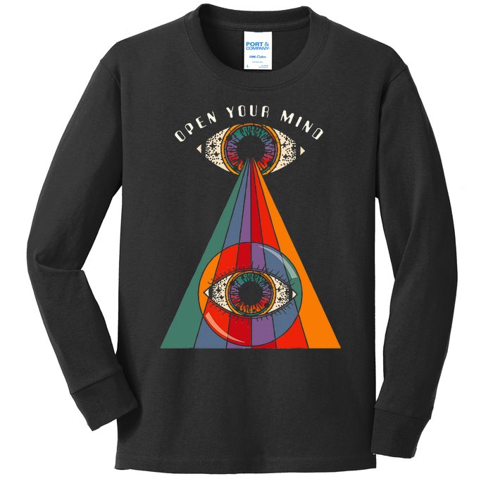 All Seeing Eye Open Your Mind Evil Eye Retro 60s 70s Kids Long Sleeve Shirt