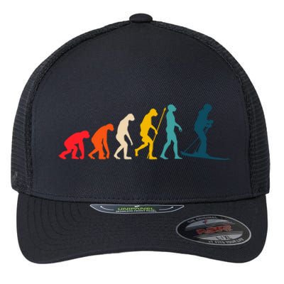 Alpine Ski Evolution Retro Vintage Slope Skiing Skier Cool Gift Flexfit Unipanel Trucker Cap