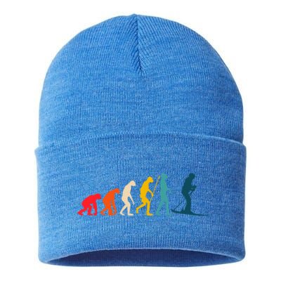 Alpine Ski Evolution Retro Vintage Slope Skiing Skier Cool Gift Sustainable Knit Beanie