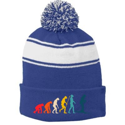 Alpine Ski Evolution Retro Vintage Slope Skiing Skier Cool Gift Stripe Pom Pom Beanie