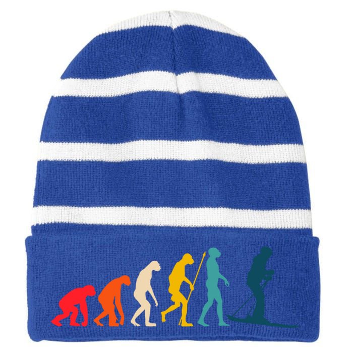 Alpine Ski Evolution Retro Vintage Slope Skiing Skier Cool Gift Striped Beanie with Solid Band