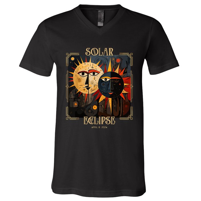 Art Solar Eclipse 2024 Sun Totality April 8th America V-Neck T-Shirt