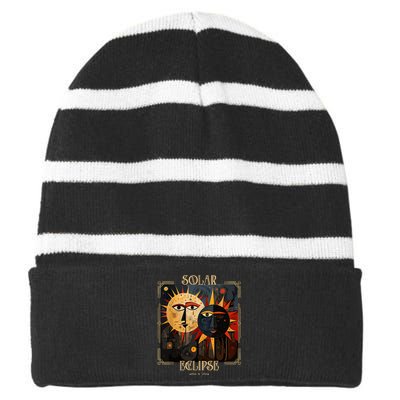 Art Solar Eclipse 2024 Sun Totality April 8th America Striped Beanie with Solid Band