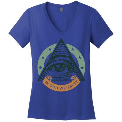 All Seeing Eye Providence In God We Trust Gift Women's V-Neck T-Shirt