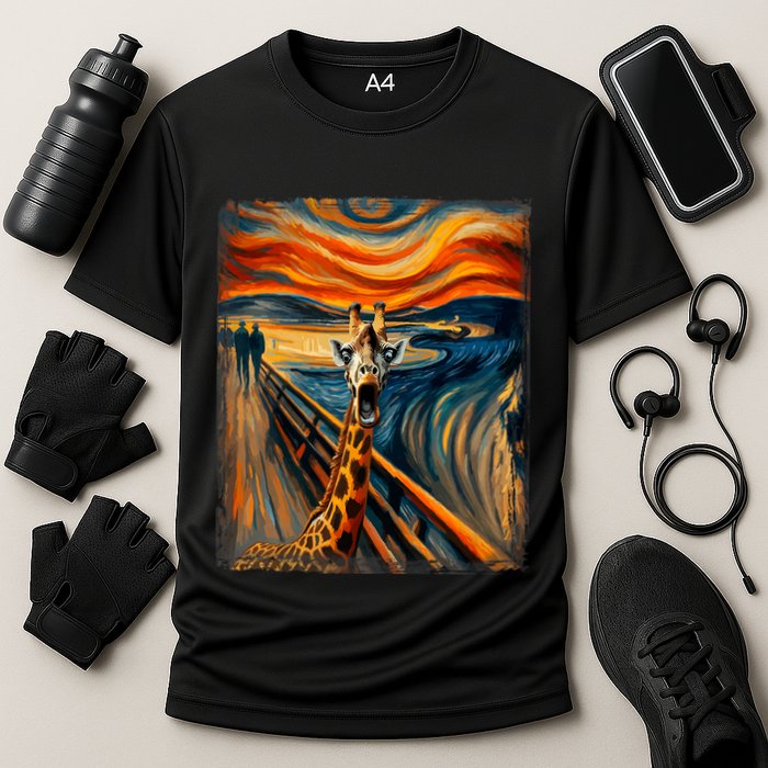 Artsy Scream For Giraffe Lovers Artistic Giraffe Cooling Performance Crew T-Shirt