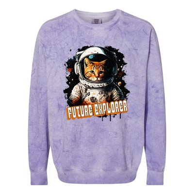 Astronaut Space Future Explorer Funny Cat Colorblast Crewneck Sweatshirt