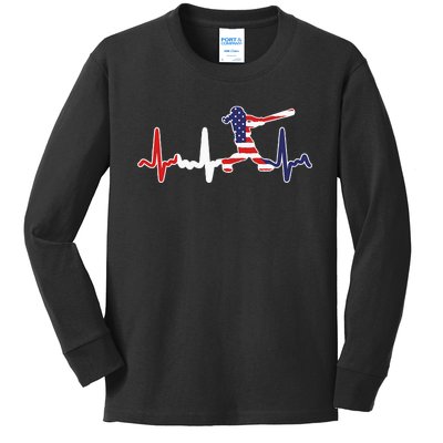 American Softball Flag Batter Softball Kids Long Sleeve Shirt