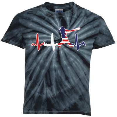 American Softball Flag Batter Softball Kids Tie-Dye T-Shirt