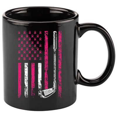 American Sports Flag Breast Cancer Awareness Golf Club 11oz C Handle Ceramic Mug