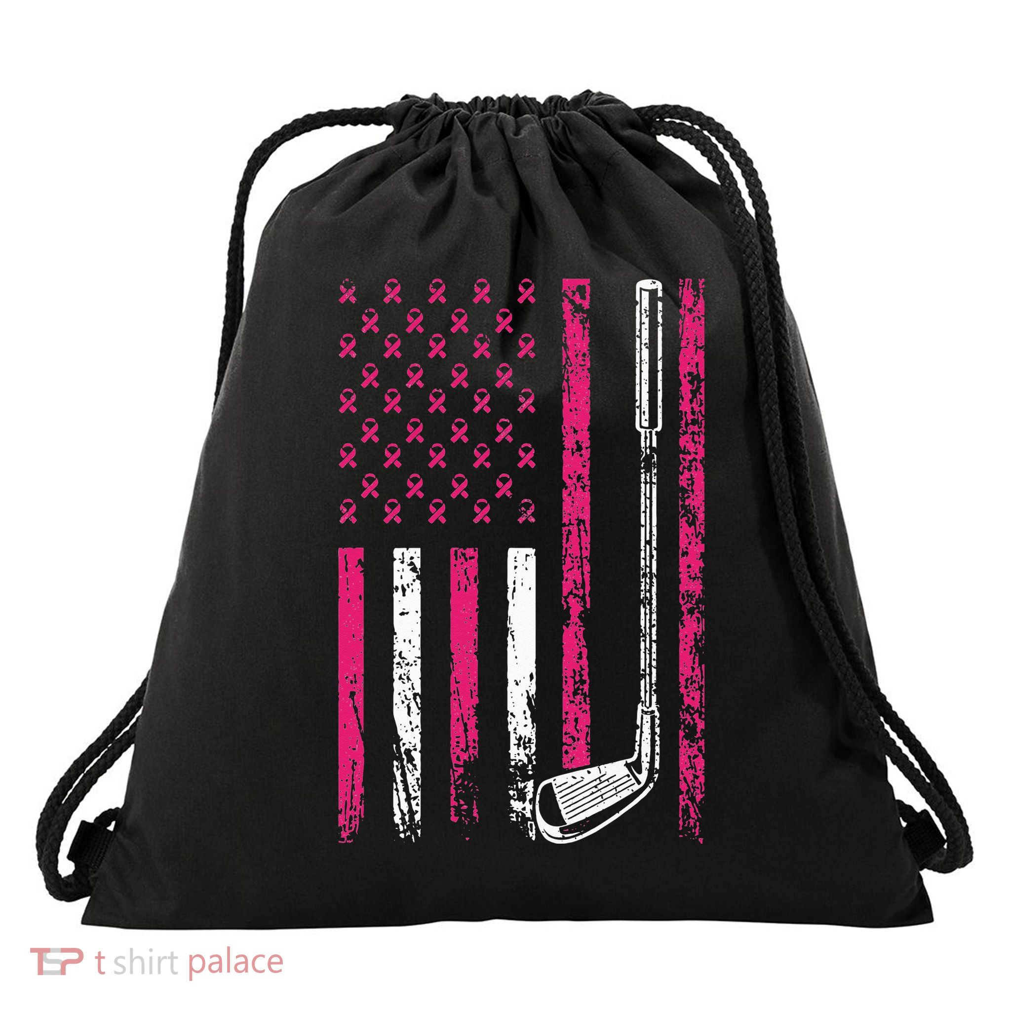 American Sports Flag Breast Cancer Awareness Golf Club Drawstring Bag