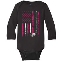 American Sports Flag Breast Cancer Awareness Golf Club Baby Long Sleeve Bodysuit