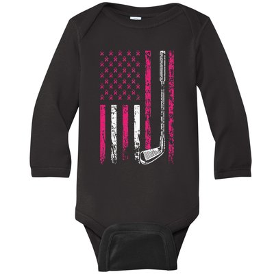 American Sports Flag Breast Cancer Awareness Golf Club Baby Long Sleeve Bodysuit